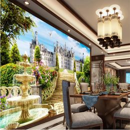 classic painting wallpaper living style wallpaper 3D three-dimensional European garden castle scenery wallpapers background wall