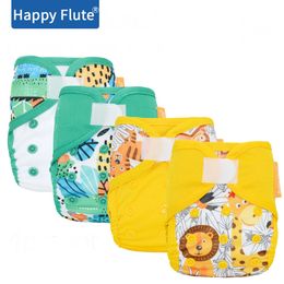 New! (4pcs/lot) Happy Flute Newborn Diaper Cover for NB Baby,Double Leaking Guards, Waterproof And Breathable 210312