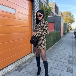 xikom Tweed Summer Women Two-piece Set Vintage Plaid long Sleeve short Blazer coat Female Slim High Waist Skirt Suits 220302