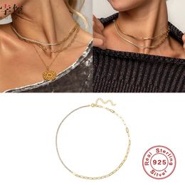 BOAKO 925 Sterling Silver Necklace For Women CZ Chain Choker Rock Punk Necklace Clavicle Jewellery Choker Necklace Collares Bijoux Q0531