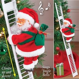 Lovely Christmas Santa Electric Climbing Ladder Santa Claus Christmas Figurine Ornament Decoration Gifts Christmas Tree Decor 201017