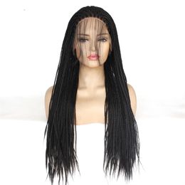 HD Box Braided Curly Synthetic Lace Front Wig Black Simulation Human Hair Frontal Braids Wigs 19815-1