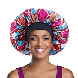 Large Size African Pattern Satin Bonnet With Elastic Band Night Sleep Cap Ankara Style Hair Care Hat Hair Accessories