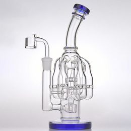 9 inch Height Thick Bent Neck Glass Bongs Blue Smoking Pipe Colourful Hookahs Comb Perc Percolator Recycle Water Pipes with 14mm Glass Clear Bowl for Smokers Gift