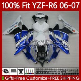 100% Fit OEM Bodywork For YAMAHA MOTO YZF-R6 YZF600 YZF R 6 600 CC 2006-2007 Body 98No.38 YZF R6 600CC White blue YZFR6 06 07 YZF-600 2006 2007 Injection Mould Fairing Kit