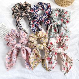 newScrunchy Hairbands Rabbit Ear Hair Bands Floral Headbands Party Favor Retro Bohemian Ponytail Hairs Rope Hairband EWE5355