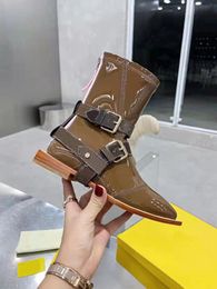 Women's mirror high quality boots fashion letters printed patent leather bandage Martin boot show party designer shoes soft and comfortable luxury box 35-41