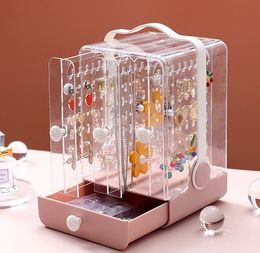 CTHome Dustproof Acrylic Earrings Display Stand Shelf Portable Jewelry Storage Box Drawers Rack Holder Transparent Display Box