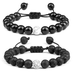 Beaded Bracelet Men Natural Black Onyx Lava Stone Bracelets Handmade for Women Yoga Couple Hand Jewellery Wristband