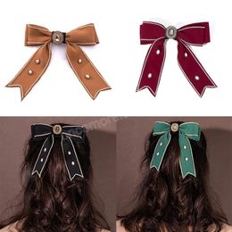 Elegant Cloth Hairpins Girls Crystal Pearl Luxury Fabric Bow Hair Clip for Girls Women Headpiece Hair Accessory