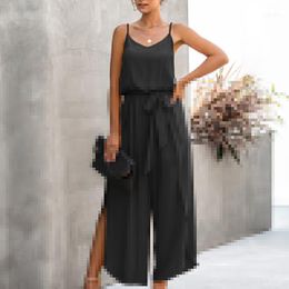 Fashion Summer Jumpsuit Women Sleeveless Loose Casual Rompers Lace Up V-neck Beach Female Clothes Ropa Mujer1