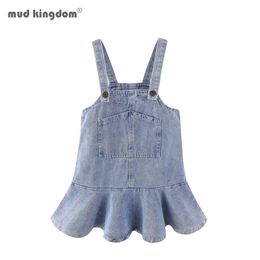 Mudkingdom Toddler Girl Dresses Denim Overalls Girl Skirtall Jumper Plain Pinafore Mini Dress Toddler Girl Spring Clothes 210303