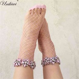 5 Colors.Women's Harajuku Colorful Glitter Five-pointed Star Fishnet Socks.Sexy Lady Mesh Nets Stars Ankle Socks Sox 210720