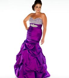 Elegant Purple Plus Size Evening Dress With Beaded Crysal Sweetheart Taffeta Mermaid Prom Gown Vintage Women Formal Party Wear Special Ocassion Skirt