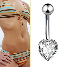 1pcs Navel Belly Button Rings Surgical Steel Faceted Heart Cubic Zirconia Rings Body Piercing Jewelry
