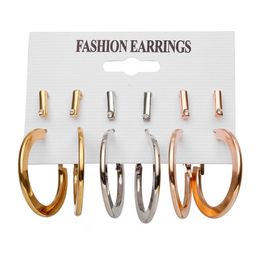 Fashion Gold Silver Colour Hoop Earrings Set For Women Trendy Round Geometric Metal Drop Earring Jewellery Gifts