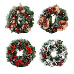 2022 Merry Christmas Wreath Artificial Pinecone Red Berries Garland Hanging Front Door Wall decoration Y0901
