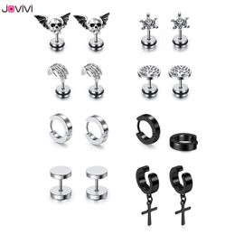 Jovivi 316L Stainless Steel 16Ga Stud Earrings Tree of Life Round Cross Pattern Ears Studs Fashion Ear Piercing Jewellery 8 Pairs