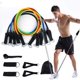 11 pcs/set Yoga Gym Stretch Pull Rope 150lb Fitness Resistance Tube Band Sport Training Expander Door Anchor Strap Rubber Bands H1026