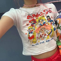 Women's T-Shirt sailor moon Print Harajuku goth Female women t-shirts Kawaii Short Anime T Shirt HipHop Summer Women Streetwear crop Tops y2k NVTX37002