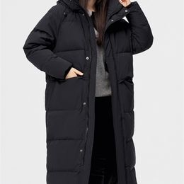 Warm winter ladies thick down coats puffer zipper hood long fashion brand jacket 211108