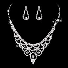 Earrings & Necklace FORSEVEN Luxury Jewellery Set Silver Colour Rhinestone Elegant Women Earring Wedding Bridal Accessories JL