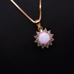 Round White Fire Opal Pendant Necklace For Women Statement Necklaces Wedding Party Jewellery Gift