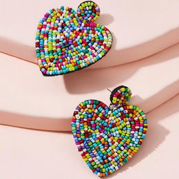 Hoop & Huggie 2021Bohemian Handmade Beads Big Heart Tassel Drop Earrings For Women Trendy Girls Party Gift Statement Women's Jewelry