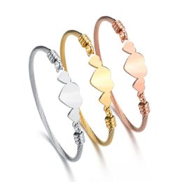 Gold and Rose Gold Plated Jewellery Heart Stainless Steel Cable Wire Bangles Bracelet for Women