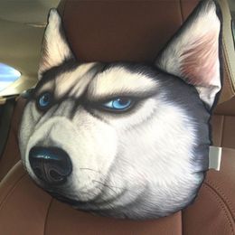 Seat Cushions 3D Printed Schnauzer Teddy Dog Face Car Headrest Neck Rest Auto Safety Cushion/ Support With Carbon F19A