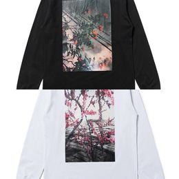 Long-sleeved T-shirt Floral Loose Cotton Men T X0726