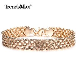 10MM Big Wide For Women Men Bracelet 585 Rose Gold Color Double Weaving Rolo Cable Curb Link Catenary Chain Jewelry CBB01
