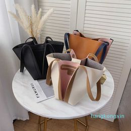 Handbags bags bag Spring and summer simple trend ins splicing contrast canvas large capacity Tote Shoulder Bag