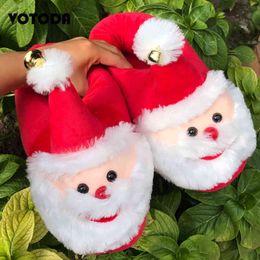 Winter Christmas Couple Plush Slippers Women Santa Home Flat Slides Men Home Floor Flip Flop Cartoon Cute Furry Fur Shoes Cotton H1122