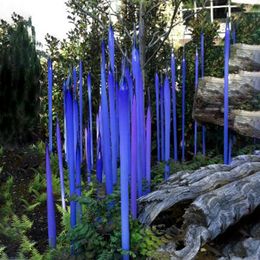 Outdoor Floor Lamp Hand Blown Blue Violet Reeds Standing Sculpture Garden Murano Glass Spears for Hotel Art Decoration 36 to 60 Inches