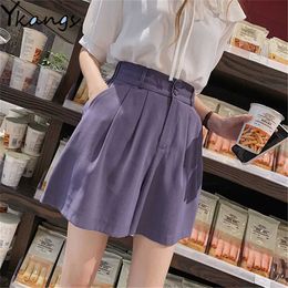 Loose Purple Wild Leg Shorts Women Simple Harajuku Casual High Waist Shorts Korean Fashion Basic Pockets Wild Streetwear 210619