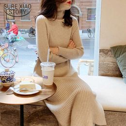 Autumn Winter Turtleneck Knitted Sweater Dress Women Mid-Calf Bodycon Night Dress Sexy Elegant Ladies Dresses Vestidos 11736 210528