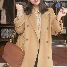 Winter Wool Long Coat Women Casual Button Office Lady Trench Coat Female Button Solid Jacket Korea Clothing Loose Outerwear 210218