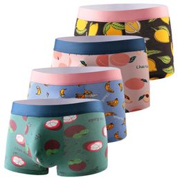 Underpants Underwear Men 4pcs/set Men's Panties With Cotton Fruit Print Classic Mens Boxer Briefs Breathable Male Shorts Calecon Man