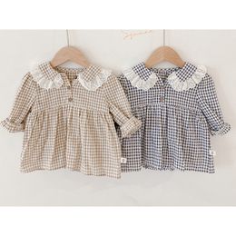 MILANCEL 2021 Spring Newborn Girls Clothes Peter Pan Collar Long Sleeve Plaid Baby Bodysuit 210312