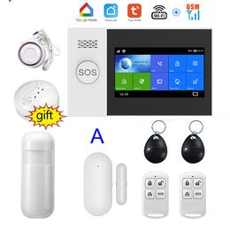 Wireless Wifi GSM Home Security Alarm System With Motion Sensor Gift Smoke Detector For Tuya SmartLife APP Works Alexa & Google