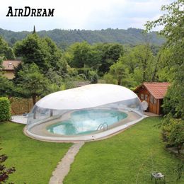 Outdoor customized transparent inflatable swimming pool cover dome with white covered ceiling from China factory