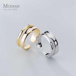 Gold Color Double Circle Genuine Sterling Silver 925 Ring for Women Open Adjustable Finger Fashion Fine Jewelry Gift 210707