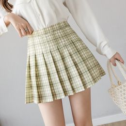 XS-XXL Spring Summer Autumn Women Skirts Student Girl Striped Pleated Waist Female Sweet Mini Dance Plaid Black White Pink Skirt 210303