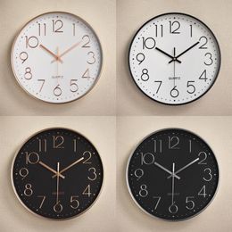 12 Inches Round Mute Digital Scale Wall Clock 3D Living Room Bedroom Walls Clocks Home Rooms Decor Hanging Punch
