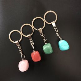 Natural Stone Keychains Key Rings Silver Colour Healing Crystal Car Decor keyrings Keyholder for Women Men