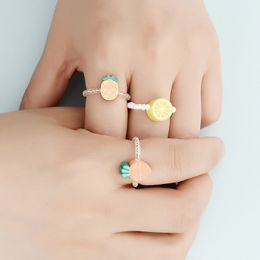 3Pcs Sweet Korea Style Soft Clay Carrot Lemon Pineapple Fruit Ring For Women Girls Summer Small Fresh Finger rings Party Jewellery