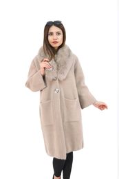 Women's Fur & Faux Casual Long Knitted Cardigan Collar Real Women Vintage Loose Sweater Coat Solid Oversized Jumper Outerwear Autumn Win