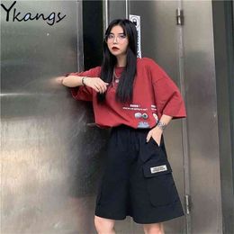 Plus Size Joggers Cargo Sport Shorts for Women Running Casual Big Pockets Baggy Wide Leg Harajuku Summer 210724