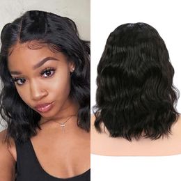 Mongolian Bob Natural Wave T Part Lace Wig For Black Women Pre Plucked 13X4X1 Natural Colour Short Human hair Wigs
